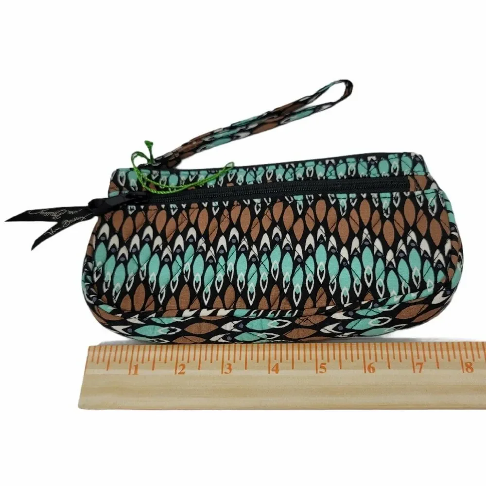 Vera Bradley Sierra‎ Stream Wristlet Bag Boho Brown Mint Black Geo 8.5